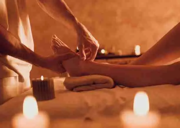 Soothing spa background with massage stones and bamboo